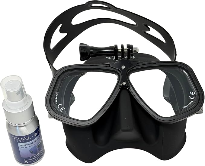 Tidal APEX Freedive Mask with Action Camera Mount- Low Volume Designed for Freediving, Spearfishing, Scuba Diving, and Snorkeling. Advanved Anti-Fog Freediving mask.