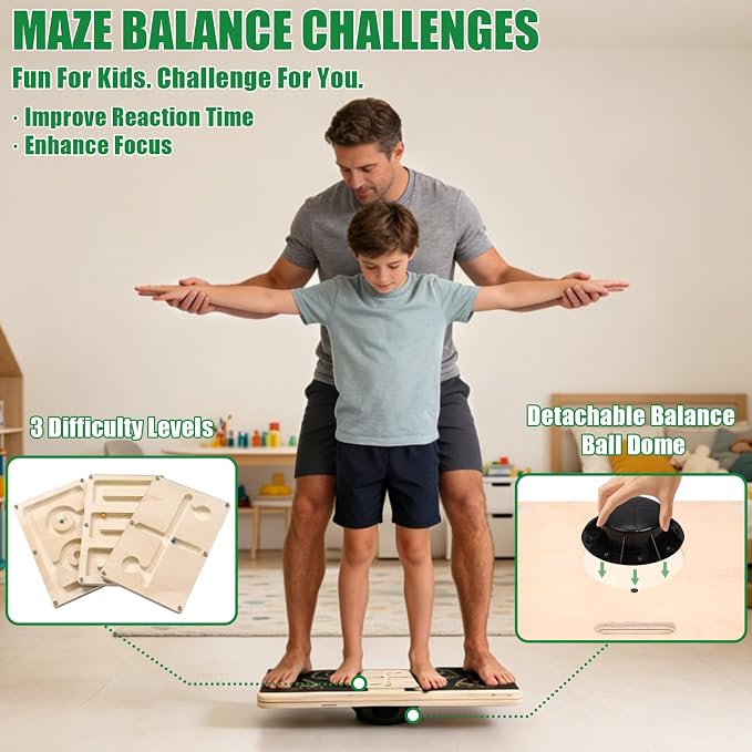Wooden Slant Board for Exercise & 17.5" Wide Calf Stretch Board | Adjustable Incline Board with 12 Angles for Squats and Physical Therapy, Funny Balance Board with 3 Difficulty Maze Tracks