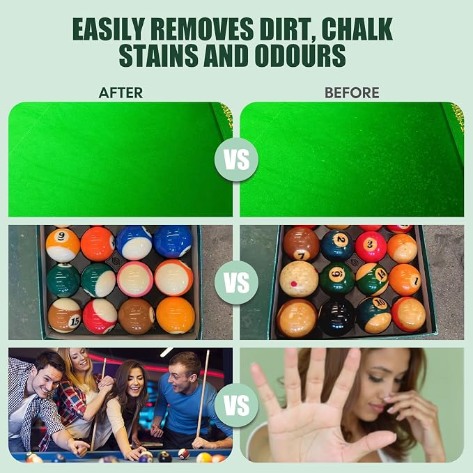 Pool Table Felt Cleaner Kit, Fast Clean Green Billiard Table Felt Cleaner Spray & Odor Eliminator Kit with Cleaning Cloth, Ready-to-Use Foam & No Residue | Essential for Home & Game Rooms