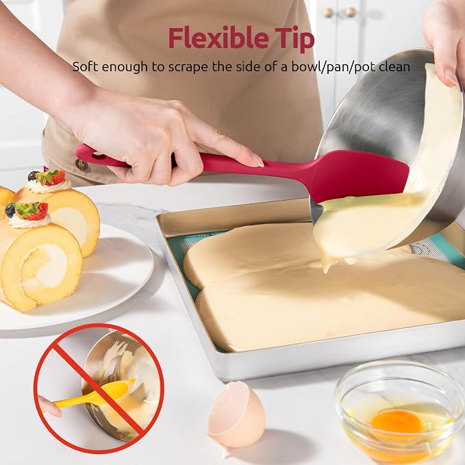 U-Taste Silicone Spatula Set: 600ºF High Heat Resistant, Seamless Food Grade Flexible Rubber Kitchen Cooking Mixing Baking Scraper for Nonstick Cookware Set of 3 (Red)
