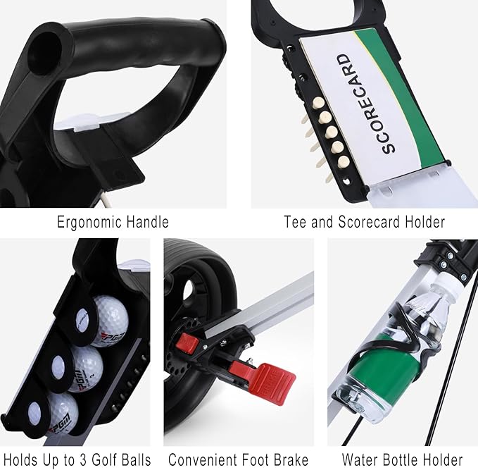 PGM Foldable Golf Push Pull Cart for Stable and Durable with Foot Brake, Lightweight Walking Cart with 3 or 4 Wheels for Courses and Players