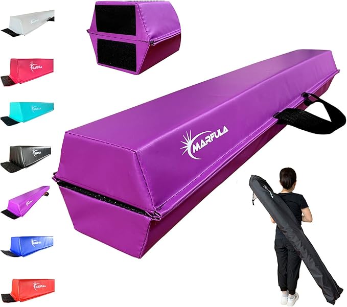 MARFULA Balance Beam - Folding Floor Gymnastics Equipment for Kids, Non Slip Base - 6 FT to 10 FT for Home Gym Use