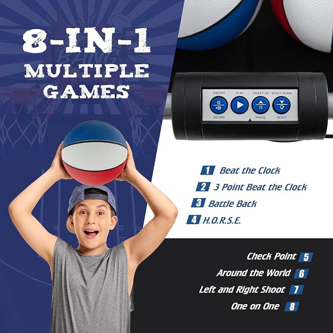 Giantex Folding Basketball Arcade Game, Dual Shot Electronic Basketball Hoop Arcade Game with 8 Game Modes, 4 Balls, 2 Hoops, Air Pump, LCD Scoreboard, Basketball Game for Adults, Kids