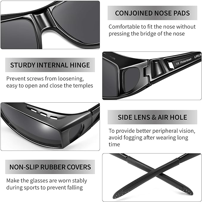 URUMQI Polarized Sunglasses Fit Over Glasses for Men Women, Wraparound Sun Glasses UV400 Protection for Driving Fishing