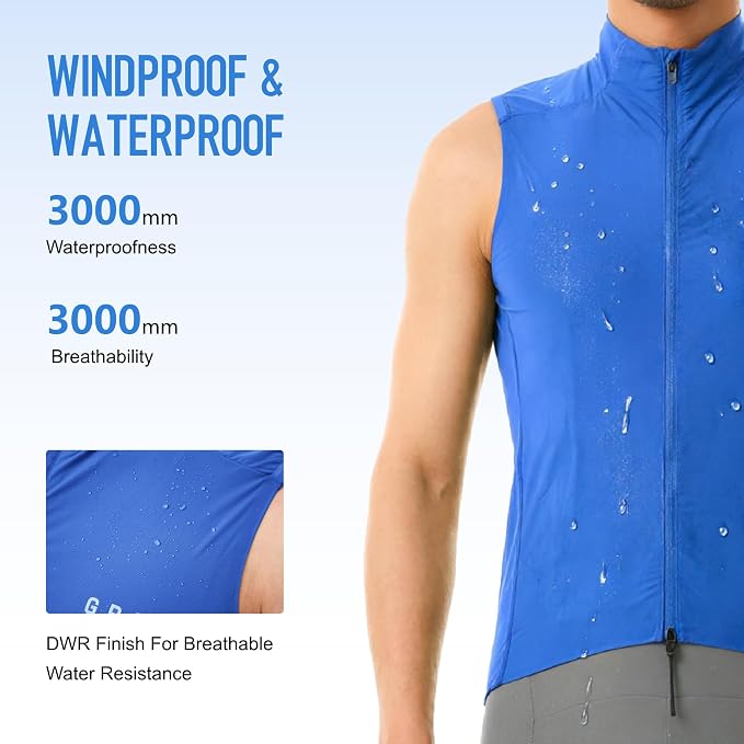 GRC Men's Windproof Cycling Vest, Running & Bike Vests with Two-way Zipper, Lightweight Sleeveless Windbreaker for Outdoors