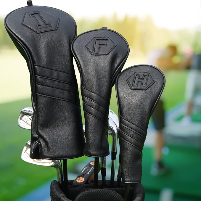 Golf Club Head Covers for Woods and Drivers, Premium Golf Headcovers Set Fit Most Clubs Simple Striped 1PC or 3PCS, Customizable