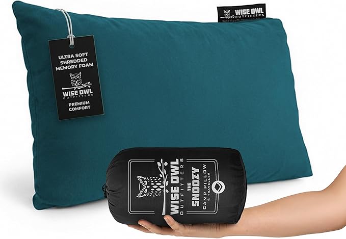 Wise Owl Outfitters Camping Pillow – Memory Foam Travel Pillow for Airplane Sleeping, Hiking, Backpacking & Outdoor Use - Small & Portable for Adults, Car, Camp & Tent