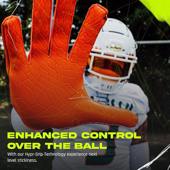 We Ball Sports Hypr-Grip Football Gloves, Men’s Sticky Silicone Palm Receiver Gloves