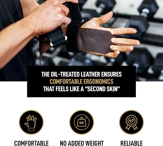 Roogrips 2 Finger Premium Leather Hand Grips for Gymnastic Bars, Cross Training, Gym & Home Workouts, Pull Up Bars & Weightlifting - The Most Durable Palm Guard from Rips and Blisters