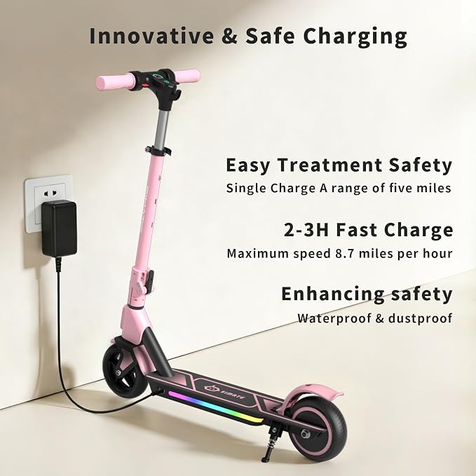 SIMATE Electric Scooter for Kids Ages 6-14, 3 Adjustable Heights 34"/37"/39", LED Display & Colorful Lights, Foldable Kids Electric Scooter, 8.7 MPH Safe Speed, Gifts for Boys Girls