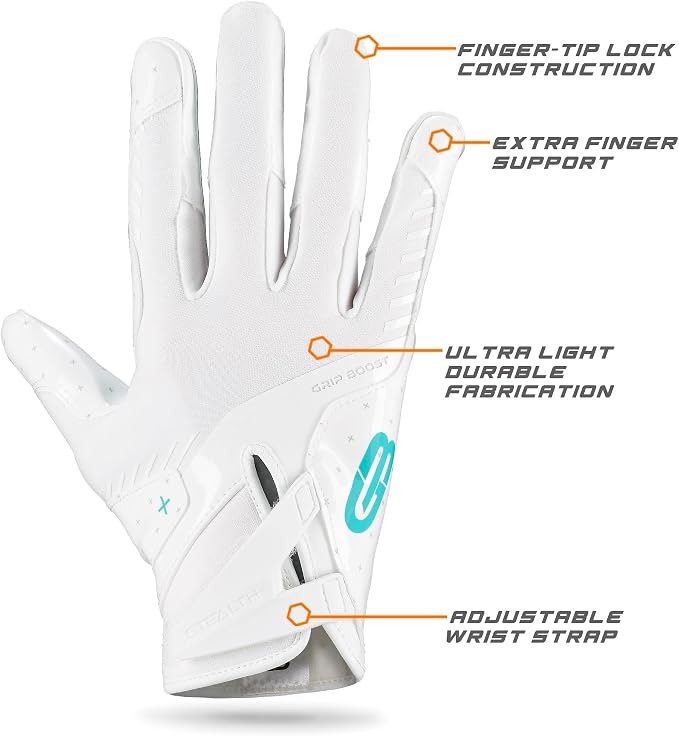 Grip Boost Football Gloves - Peace Stealth 6.0 Boost Plus Sticky Technology - Adult and Youth Football Gloves for Wide Receiver - Men's and Boys Sizes