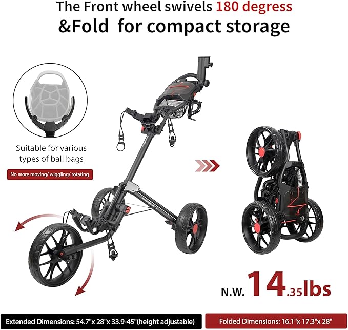 Caddytek CaddyLite 15.3 V2 Golf Push Cart - Lightweight Foldable Aluminum Cart with EVA Wheels, Foot Brake, Adjustable Handle, Umbrella Holder, Drink Holder, Scorecard Holder