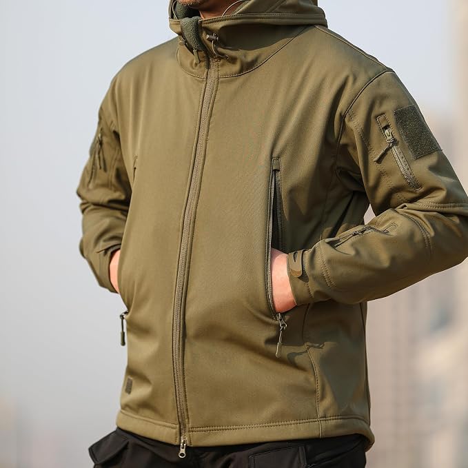 Men's Military Tactical Jacket Fleece Lined Hooded Mens Softshell Jacket Waterproof Windproof and Warm Winter Coat