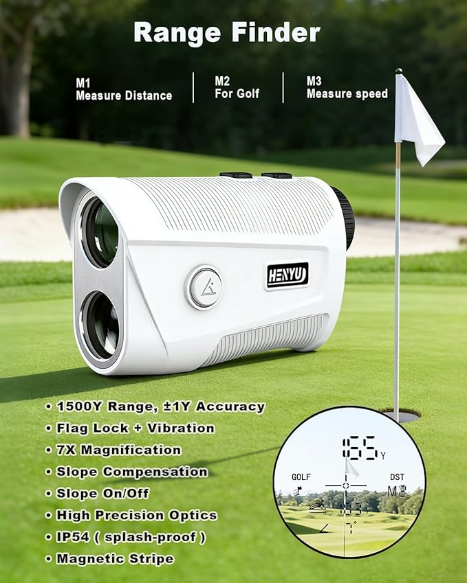 Golf Rangefinder with Slope - 1500 Yard Laser Range Finder for Golfing & Hunting, High-Precision Flag Locking Vibration, 7X Magnification, USB-C Rechargeable, Built-in Magnetic Strip