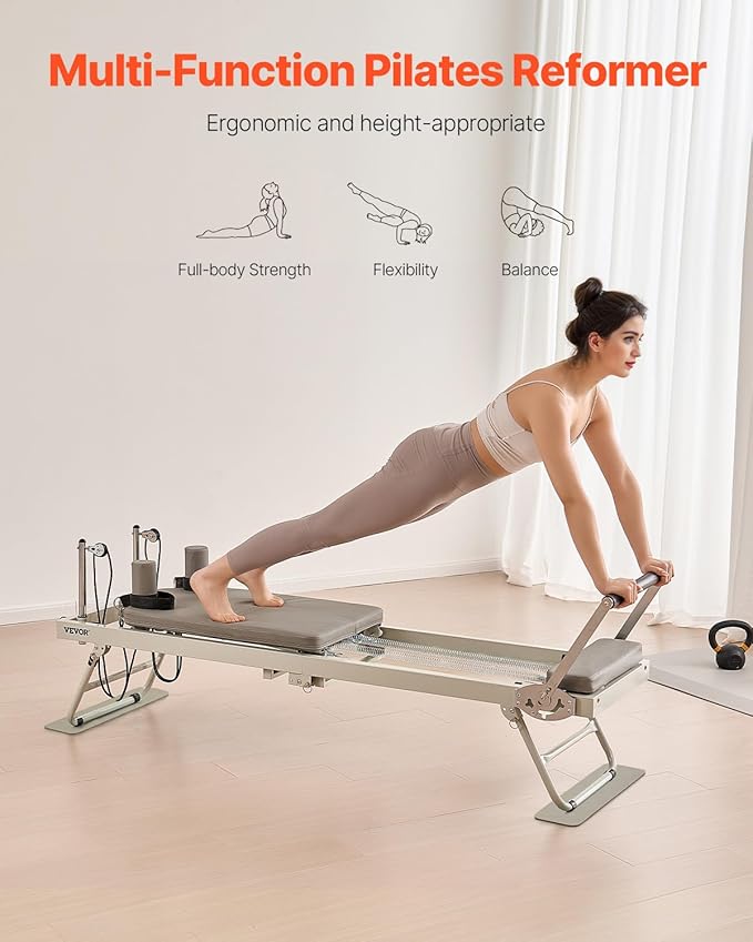 VEVOR Pilates Reformer Foldable, Suitable for Intermediate and Beginners Users, Pilates Equipment for Home Gym Studio Use with 4 Adjustable Resistance Spring, Up to 400 LBS