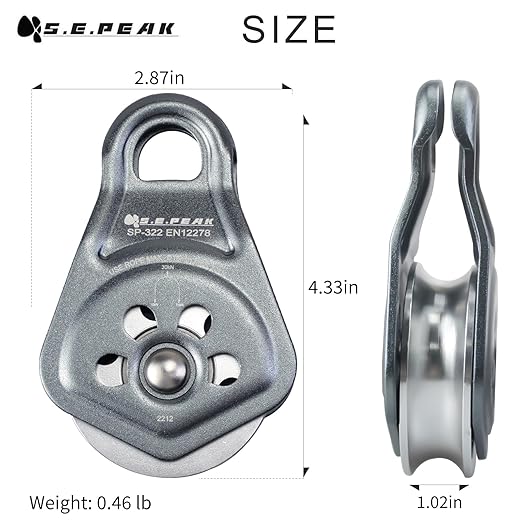30kN Upgraded Rescue Single Pulley Sheave with Swing Plate,CE High Strength Pulley for Backyard Zipline, Climbing, Rock Rescue Lifting, Hauling, Fit Rope up to 13 mm/Holds Up to 6750lbs,Grey