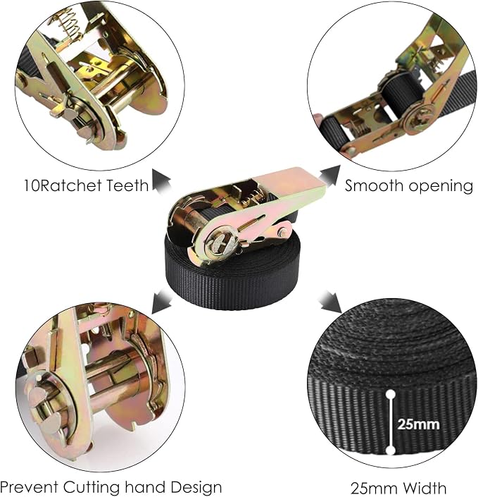 TLGREEN 10 Pcs 1" x 20' Ratchet Staps, Luggage Tie Down Straps, No Hook, Ratchet Strap Heavy Duty,1760 Break Strength Endless Ratchet Straps, Tie-Down Straps for Motorcycles, Trailer, Kayak, Black
