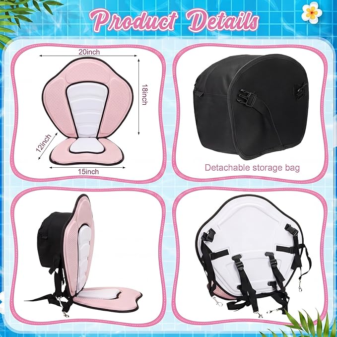 Vinsot Kayak Seat Cushion Universal Paddle Board Seat with Back Support Adjustable Non Slip Boat Chair Seats with 4 Straps and Storage Bag for Kayak Boat Sup Canoe