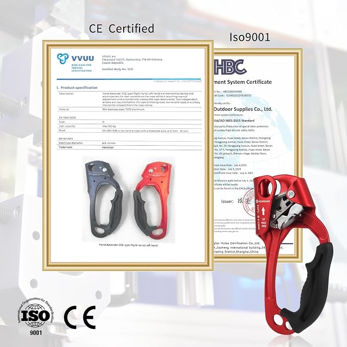NewDoar UIAA & CE Certified Hand Ascender Rock Climbing Tree Arborist Rappelling Gear Equipment Rope Clamp for 8~13MM Rope