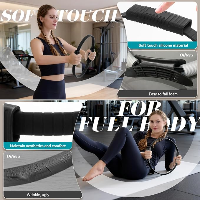 SUBCULTUREPICK Pilates Ring, Silicone Magic Pilates Rings, Lightweight & Durable Flexible Fitness Circle Exercise Equipment for Toning Arms, Thighs,Legs, Core,Yoga & Physical Therapy