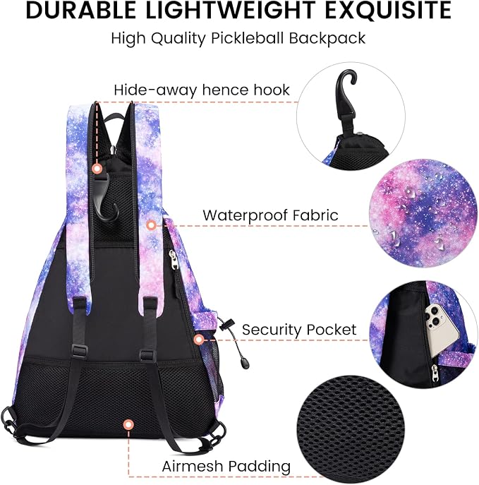 Sucipi Pickleball Bag - Men's & Women's Pickleball Backpack, Adjustable Sling Bag w/Fence Hook/Large Capacity/Safety Pocket