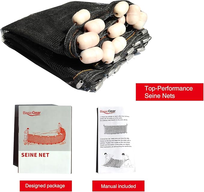 BasicGear Professional Seine Net | 5 to 50 ft | Ultra Strong | Maximizes Catch | Ideal for Both Commercial and Recreational Fishing