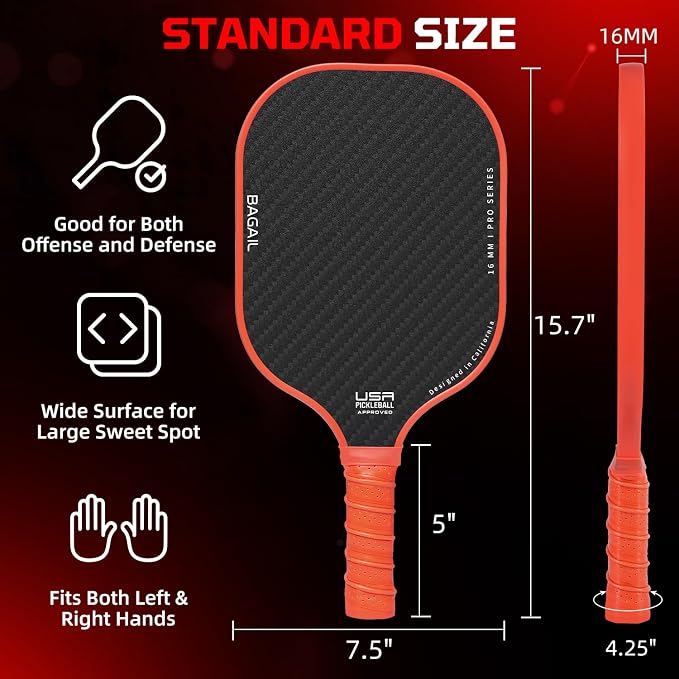 BAGAIL Pickleball Paddles, USAPA Approved Fiberglass Surface Pickleball Set, Lightweight Pickle Ball Rackets with 4 Balls, 1 Bag, Designed in California for Traction and Stability