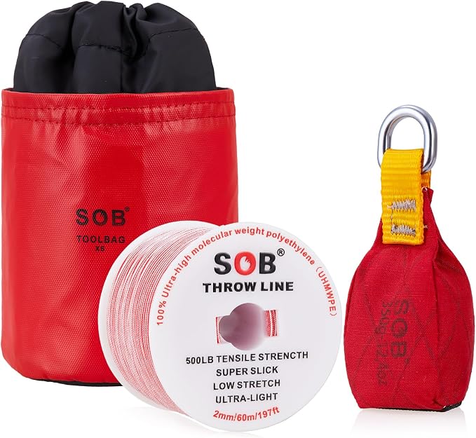 SOB Arborist Throw Line Kit with Slick Rope 197FT, Throw Weight, Reflective Storage Bag, Suit for Tree Cutting,Camping, Trimming, Hanging Swing ﻿