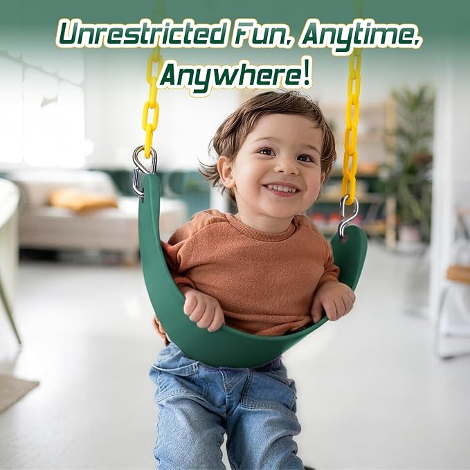 SEKKVY Swing Seats with 66" Heavy Duty Chains, Swing Set Accessories Replacement with Snap Hooks, Toddler Swings Supports 250 lbs for Outdoor Backyard Playground, Indoor Swing for Kids, Green 1 Pack