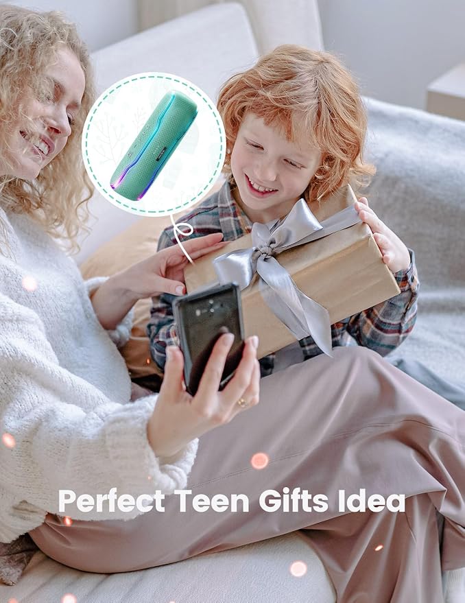 ERKEI SEHN Bluetooth Speaker, IPX7 Waterproof Wireless Speakers, Flashing Light, 25W Super Bass, 24H Playtime, Graduation Birthday Gifts for Him, TWS Pairing, Beach Essentials, Grass Green
