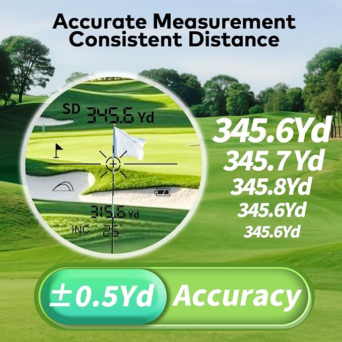Golf Range Finder with Slope, 1200 Yards Rechargeable Range Finder Golf, 7X Magnification, Flag Lock Vibration, Magnetic Mount,±0.5 Yard Accuracy, Waterproof, Ideal for Golfing & Hunting