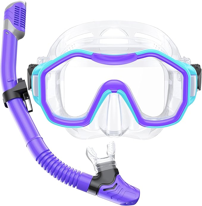 Snorkeling Gear for Adults Kids, Dry-Top Snorkel Set, 180°Panoramic Wide View Diving Mask Breathing Freely Snorkel Mask for Snorkeling Scuba Diving Swimming Travel