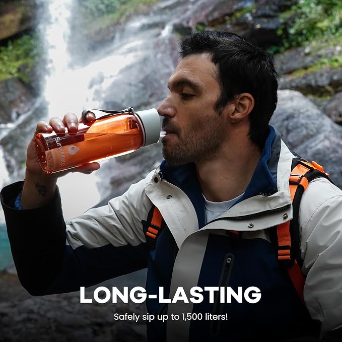SurviMate Purified Water Bottle for Camping, Hiking, Backpacking and Travel, BPA Free with 5-Stage Intergrated Filter Straw