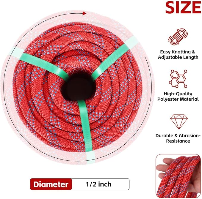 Arborist Climbing Rope (1/2in X 200ft) 48 Strands Polyester for Pulling Swing Climbing