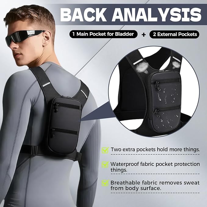 Running Hydration Vest Backpack Chest Bag with 800 ML Water Bladder, Minimalist Lightweight Running Vest for Women Men with Phone Holder, Extra Storage for Hiking Cycling Marathon
