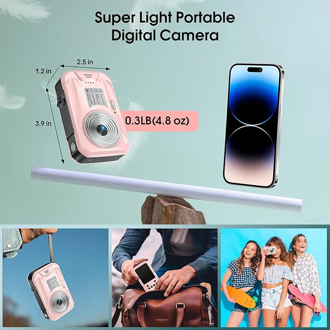4K Underwater Camera, 64MP 16FT Waterproof Digital Camera with 16GB Card, Autofocus Floatable Waterproof Camera with IPS HD Screen, 16X Digital Zoom, Fill Light, for Snorkeling, Surfing, Swimming