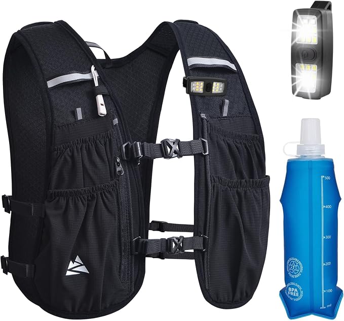 Running Hydration Vest Backpack, Lightweight Hydration Backpack with 500ML Water Bladder and Night Running Light
