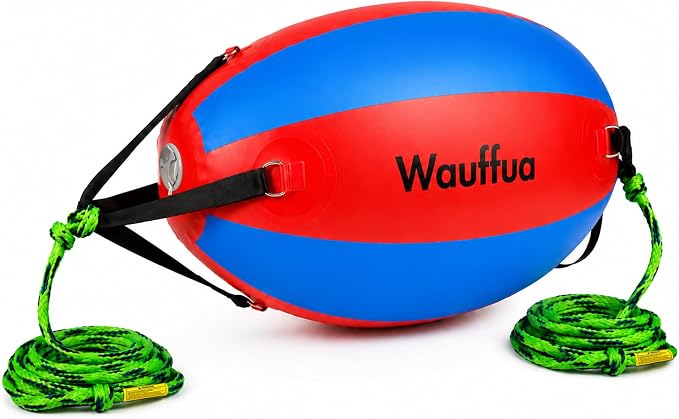 Towable Tube Rope Booster Ball, Tow Rope for Boat Tubing, 2 x 60 ft Rope for Lift and Visibility with 4100lb Break Strength for Boating, Water Sports