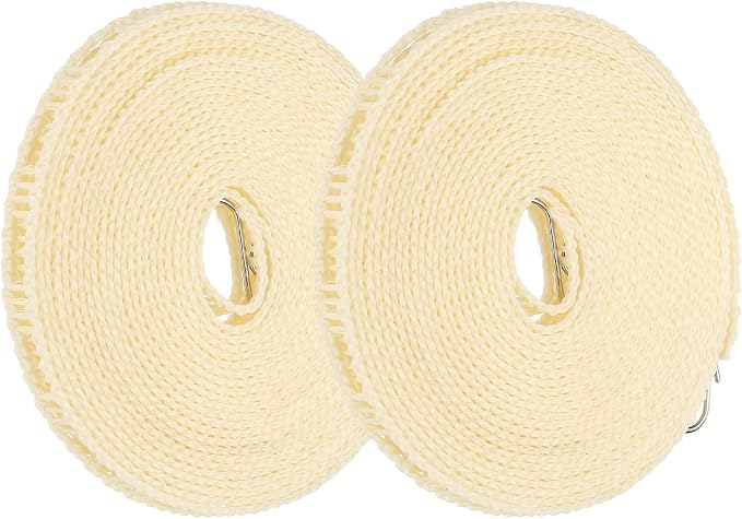 uxcell 2 Pcs Portable Travel Clothesline, 32.8ft Clothes Line Outdoors Travel Hanger Foldable Clothesline Rope with Hooks for Camping Hotel Backyard Home Cruise Ship, Beige