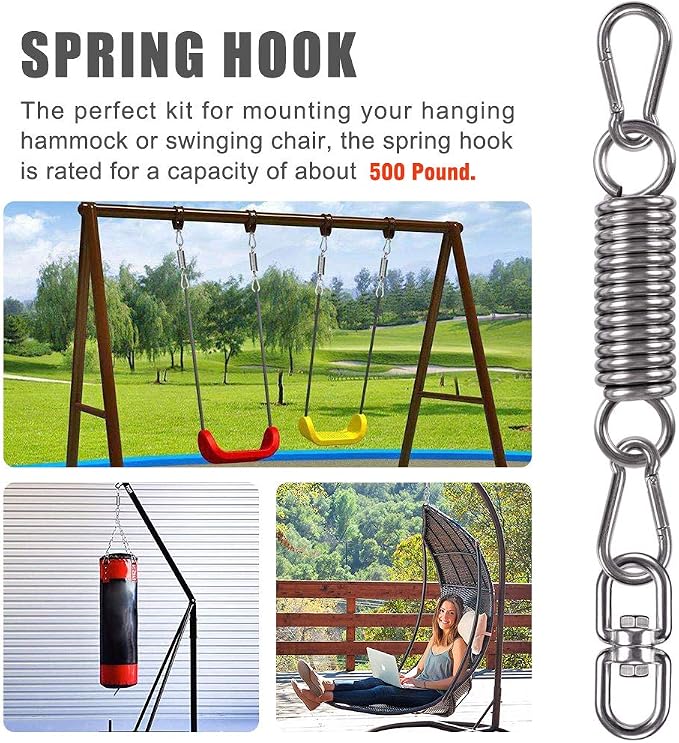 Hammock Chair Hanging Kit Swing Spring Hardware, Heavy Duty Suspension Swivel Hanger Hook for Hanging Chair, Rocking Seat, Porch Swing, Garden, 550 LB