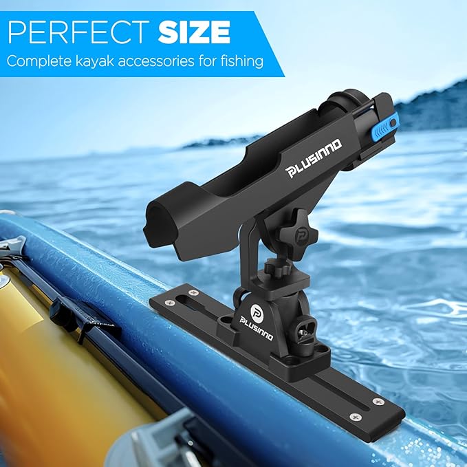 PLUSINNO 2 in 1 Fishing Rod Holders for Boat, Kayak Fishing Rod Holder, Fishing Pole Holders for Track Mount / Deck Mount, Fishing Gear with Fishing Rod Protective Strap, Fishing Accessories & Gifts