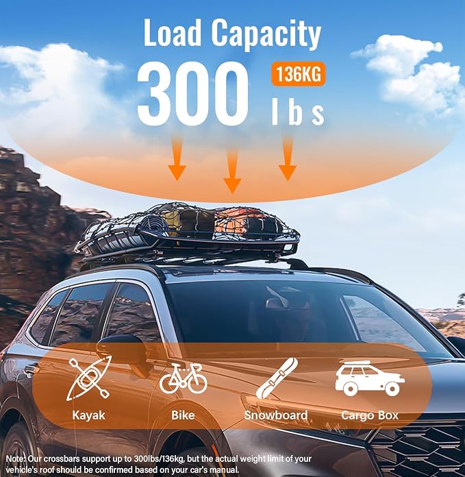 300lbs Lockable Roof Rack Cross Bars for Honda CRV CR-V & CRV Sport Hybrid 2023-2026 & Cadillac XT6 2020-2025, Heavy Duty Aluminum Roof Rails Crossbar for Luggage Kayak Bike Snowboard