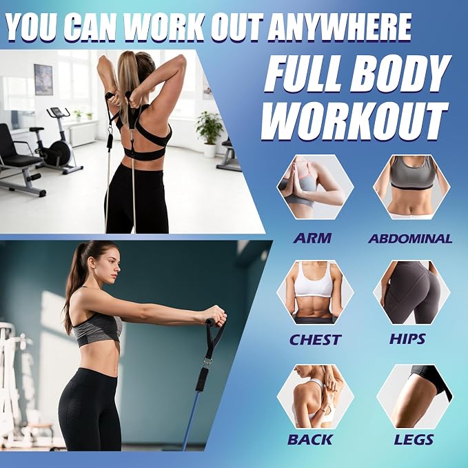 WHATAFIT Resistance Bands, Exercise Bands, Workout Bands with Handles, Door Anchor and Ankle Straps, 5 Resistance Levels Fitness Bands for Strength Training, Physical Therapy, and Home Gym Equipment