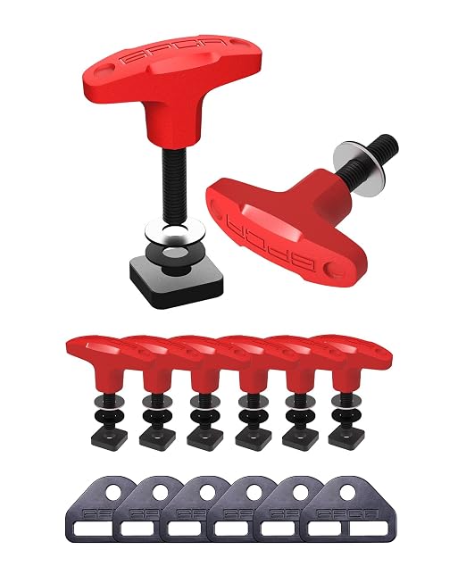 GP Anchor Thumbscrew & D-Plate Set, 6 Tie Down Anchor Bolts w/Screw Nuts & 6 D-Plates for Fast Jeep Top Removal Lift, Truck Tie Downs Jeep Wrangler Accessories for 4xe, JK JL & YJ, M8-1.25 Screw, Red