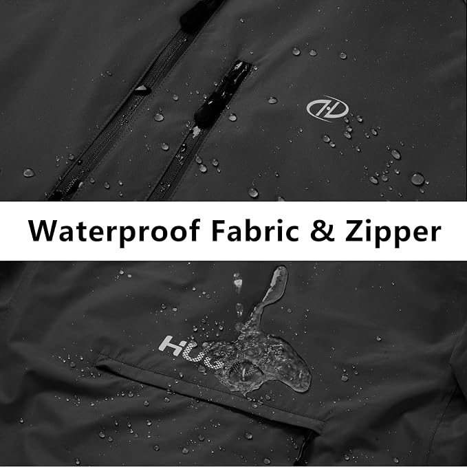 Hugut Men's Cycling Running Rain Jacket Lightweight Waterproof Biking Hiking Windbreaker Raincoat Reflective Packable