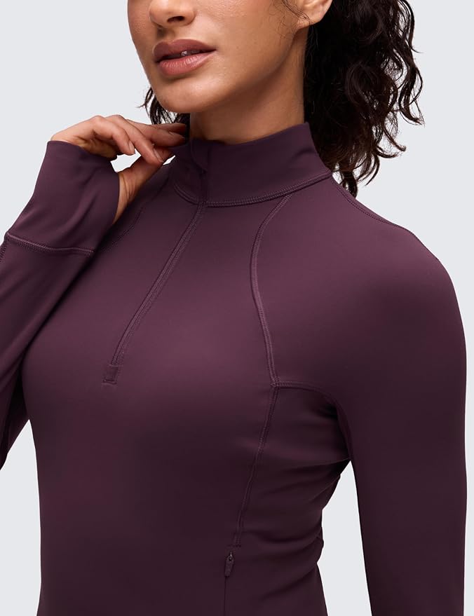 CRZ YOGA Butterluxe Half Zip Long Sleeve Shirts for Women - Workout Athletic Yoga Tops Crop Collared Quarter Zipper T-Shirt