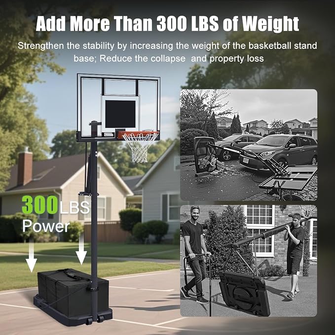Weighted Base Anchor for Basketball Hoops - Heavy Duty Portable Sandbag Holds 300+ Lbs, 600D Waterproof Base Stabilizer for Basketball Goals - All-Weather Resistant, Black