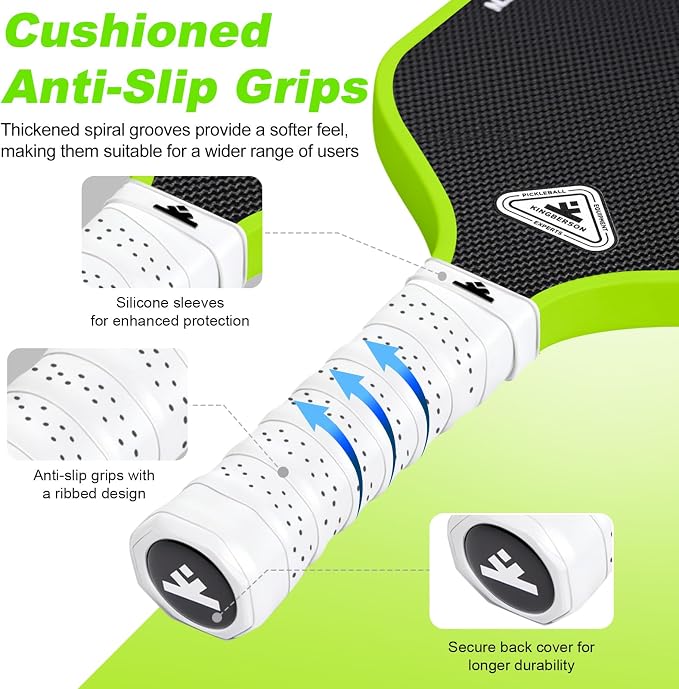 Carbon Fiber Pickleball Paddles Set of 2, with Balls, Bag & Grip Tape | Carbon Fiber Paddles with Honeycomb Core Deliver Spin, Control and Comfort for All Skill Levels