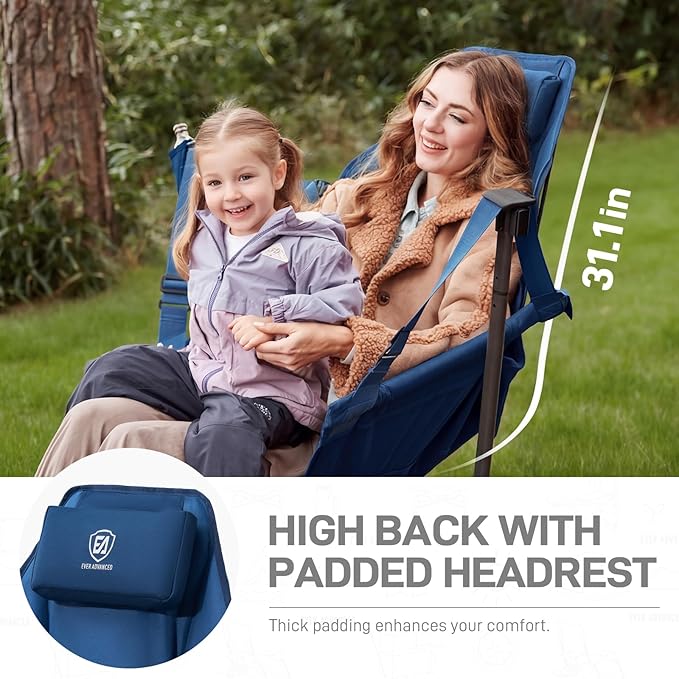 EVER ADVANCED Hammock Camping Chair, Oversized Heavy Duty Swing Chair with Detachable Cup Holder, Portable Folding Rocking Camping Chair, Support Up to 400lbs, Blue