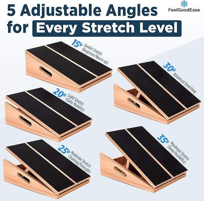 Wooden Slant Board for Calf Stretching with 5 Adjustable Angles, 500 lbs Capacity – Stable Non-Slip Calf Stretcher Incline Board – Calf Stretch Board for Mobility, Knee Pain Relief, Squats & Poster